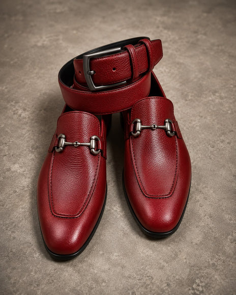 Handmade Men Red Leather Formal Office Moccasins, Slip Ons Dress Shoes For Mens