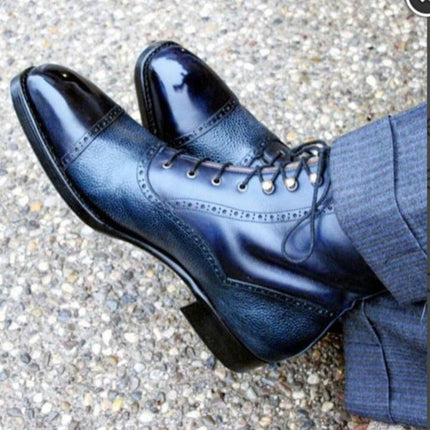 Handmade Men’s Custom Burgundy Lace Up Dress Boots