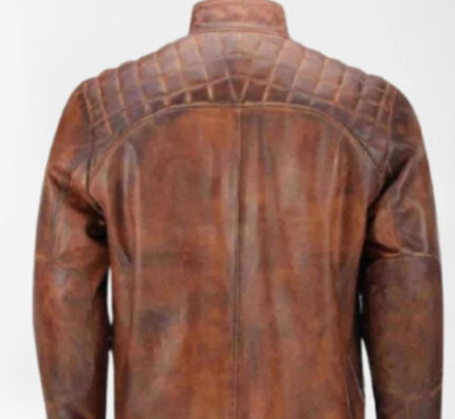 Men’s Handmade Brown Leather Biker Fashion Jacket with Shades Jacket