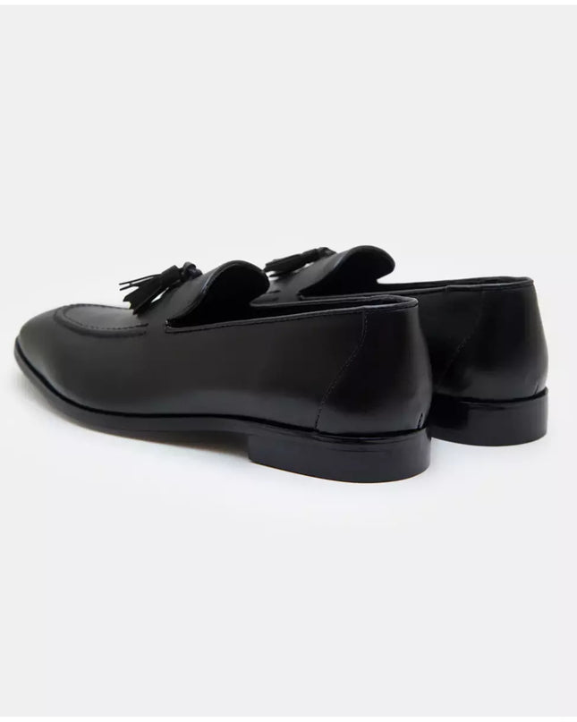 New Black Tassels Leather Handmade Moccasins Formal Dress Shoes For Mens, Black Leather Moccasins Shoes
