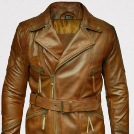 Handmade Men Brown Leather Multipocketed Jacket, Dress Coat Jacket For Men