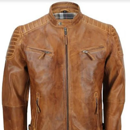 Handmade Brown Leather Biker Jacket For Men, Men Moto Fashion Leather Jacket For Men
