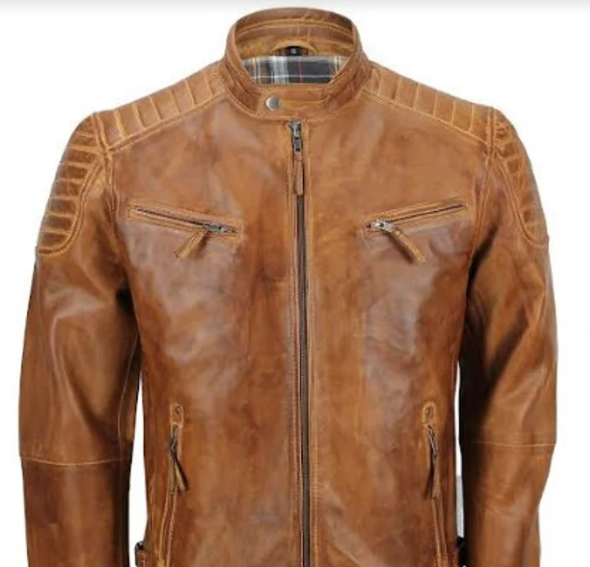 Handmade Brown Leather Biker Jacket For Men, Men Moto Fashion Leather Jacket For Men