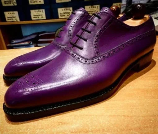 Handmade Men’s Purple Leather Formal Brogue Dress Shoes, Party Shoes