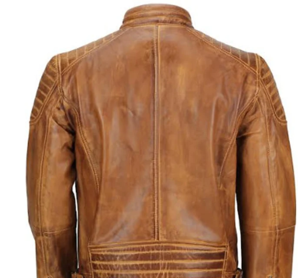 Handmade Brown Leather Biker Jacket For Men, Men Moto Fashion Leather Jacket For Men