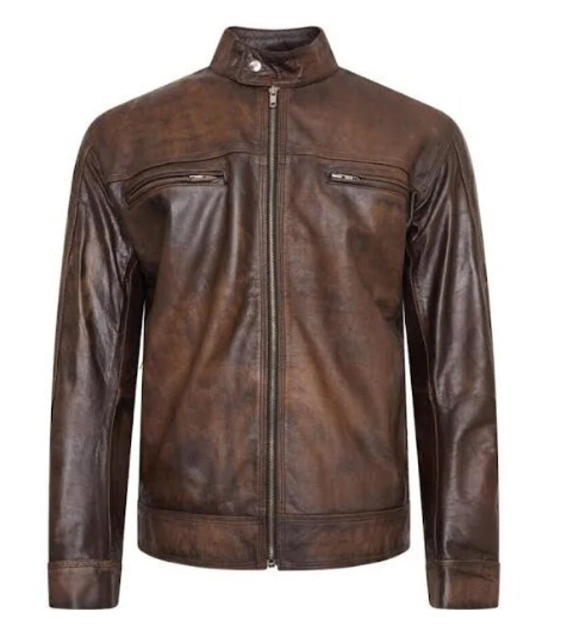 Handmade Men Brown Leather Biker/ Racers Jacket For Men Leather Jacket With Multi Pocket Jacket For Men