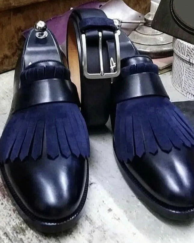 Handmade Men’s Round Toe Fringes Moccasin Dress Shoes, Real Leather Suede Shoes