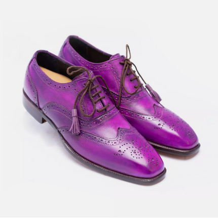 New Handmade men purple Wing Tip leather Lace Up dress shoes, formal brogue oxford shoes for mens
