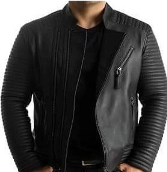 Handmade men’s black leather biker jacket, motorcycle leather jacket for men