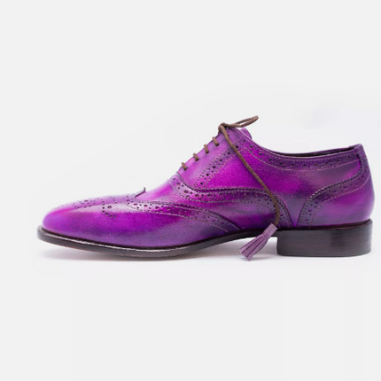 New Handmade men purple Wing Tip leather Lace Up dress shoes, formal brogue oxford shoes for mens