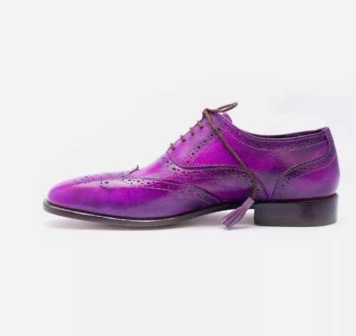 New Handmade men purple Wing Tip leather Lace Up dress shoes, formal brogue oxford shoes for mens