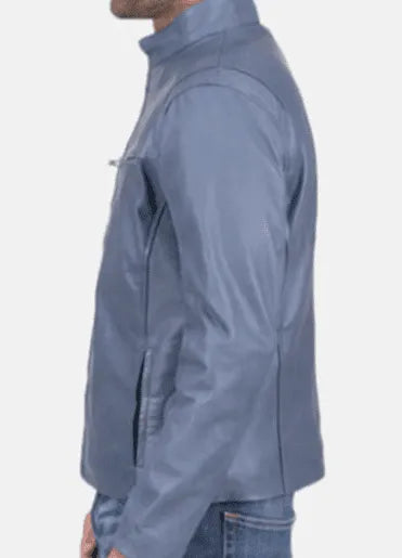 Handmade Men Light Blue Leather Biker Jacket For Men