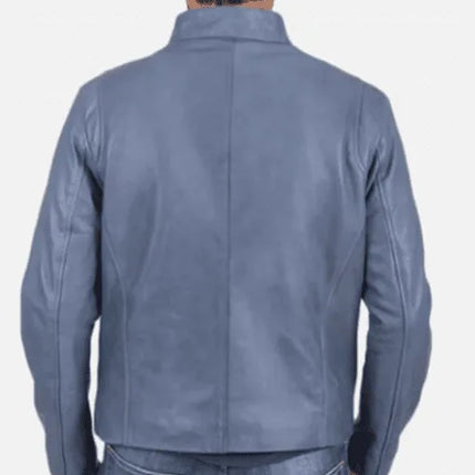 Handmade Men Light Blue Leather Biker Jacket For Men