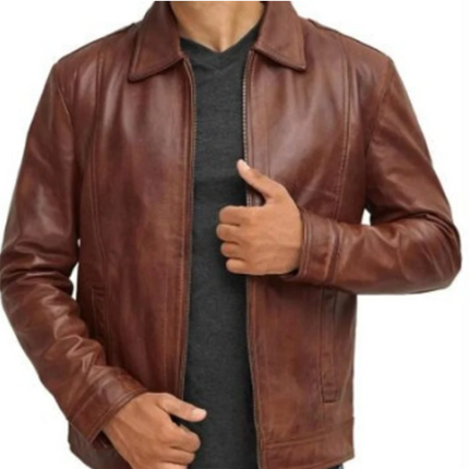 Handmade Brown Biker Jacket For Men, Moto Leather Coat Jacket