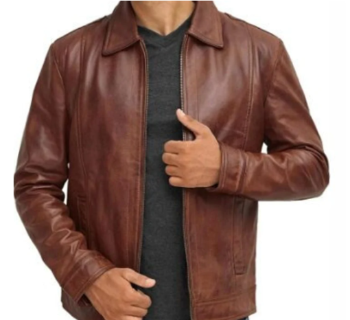 Handmade Brown Biker Jacket For Men, Moto Leather Coat Jacket