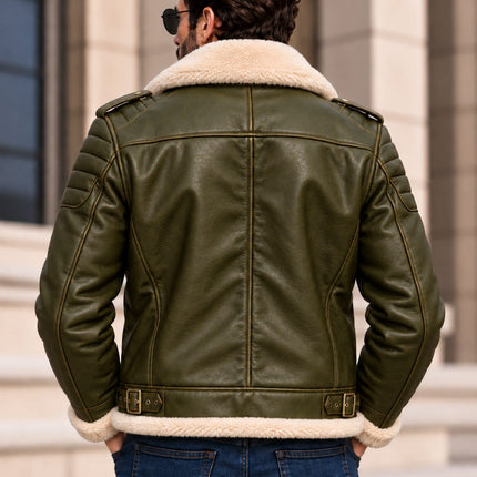 Handmade Men Green Leather Fur Jacket, Biker Jacket, Men Fashion Outfit
