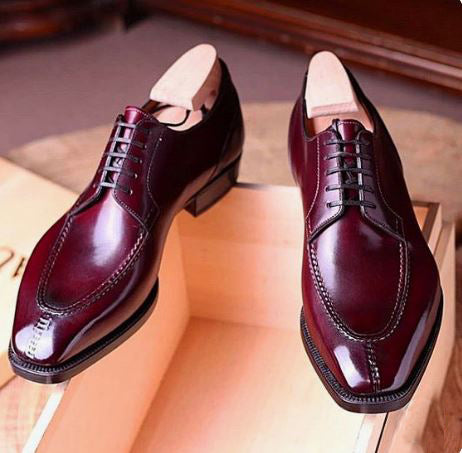 Handmade Men’s Burgundy Lace Up Derby Formal Dress Shoes, Real Leather Office Shoes.