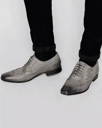 Handmade Mens Gray Dress Shoes, Wingtip Brogue Shoes for Mens