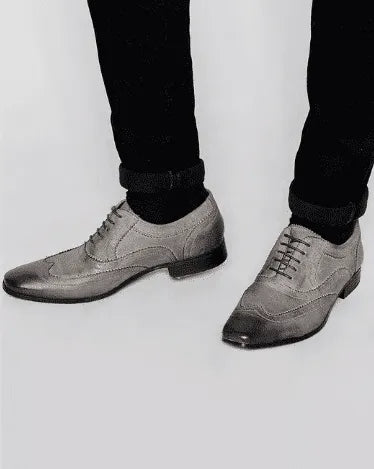 Handmade Mens Gray Dress Shoes, Wingtip Brogue Shoes for Mens