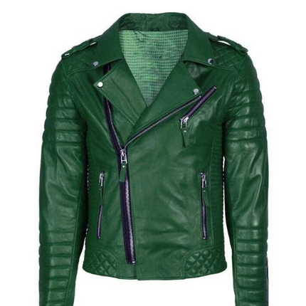 Handmade New Men’s Green Leather Jacket Moto Biker Jacket For Men