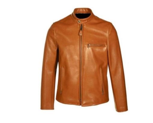 Handmade Brown Biker Leather Jackets with Stand Collar Style Jacket