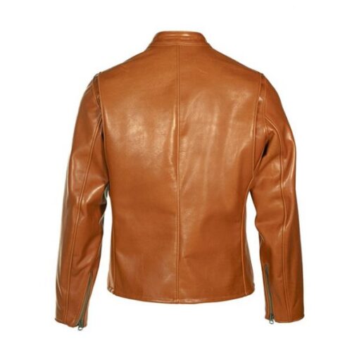 Handmade Brown Biker Leather Jackets with Stand Collar Style Jacket