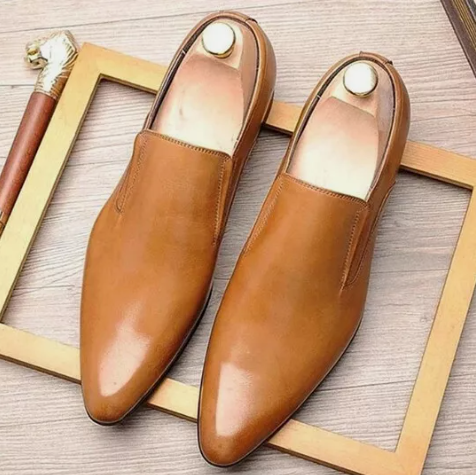 Handmade Men’s Tan Round Toe Moccasin Dress Office Shoes, Real Leather Shoes
