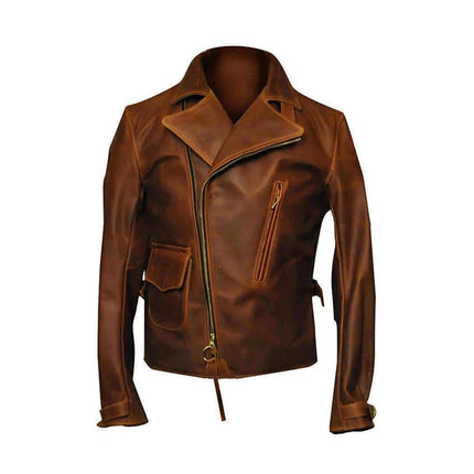 Men Brown Leather Slimfit Jacket, Celebrity Captain America Leather Jacket
