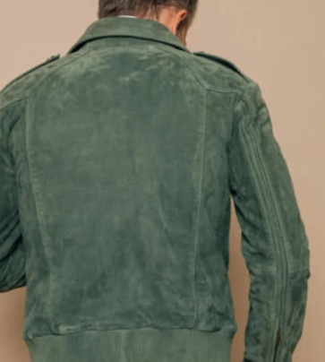 Handmade men green suede leather jacket, men cargo pockets leather jacket