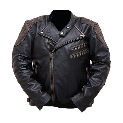 Men Black Leather Biker Jacket, Racers Club Motorcycle Leather Jacket