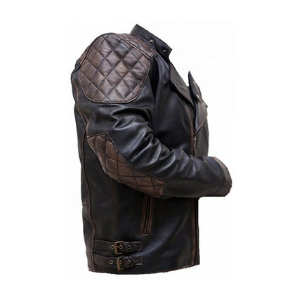 Men Black Leather Biker Jacket, Racers Club Motorcycle Leather Jacket