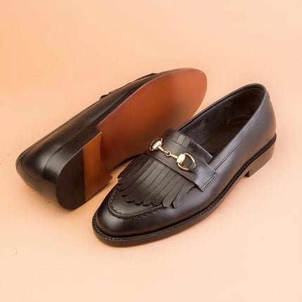 Men Handmade Brown Leather Luxury loafer Shoes with fringes, Casual Peas shoes