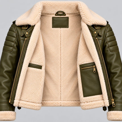 Handmade Men Green Leather Fur Jacket, Biker Jacket, Men Fashion Outfit