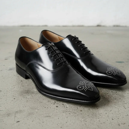 Handmade men black leather brogue office shoes, Lace Up Dress shoes for mens