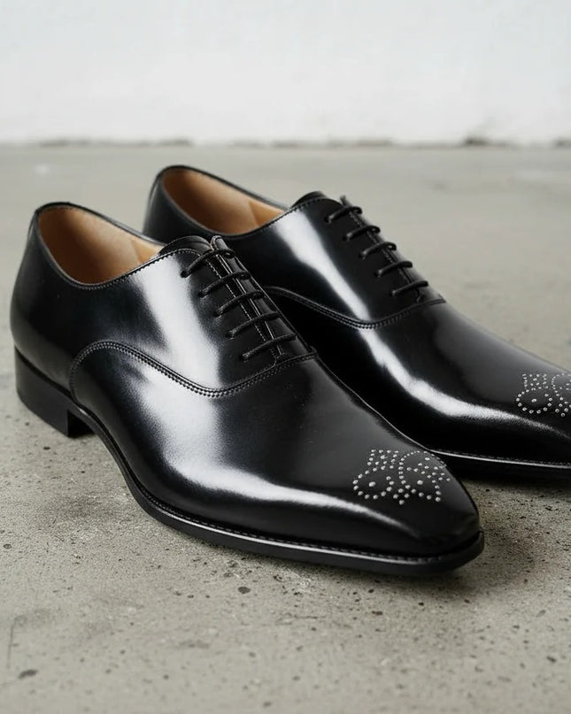 Handmade men black leather brogue office shoes, Lace Up Dress shoes for mens