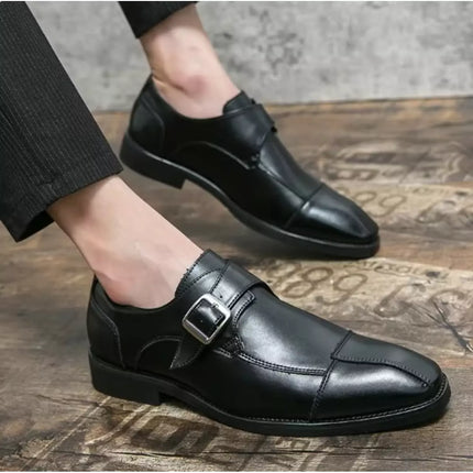 Handmade Mens Black Leather Monk Shoes, Black Mens Buckle Dress Shoes