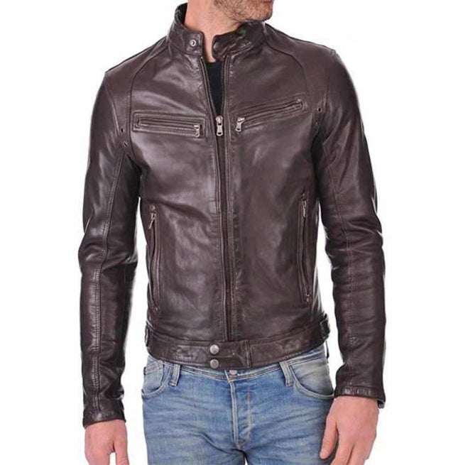 Men Ox Blood Red Leather Studded Biker Fashion Jacket,Moto Jackets
