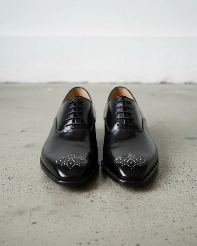Handmade men black leather brogue office shoes, Lace Up Dress shoes for mens