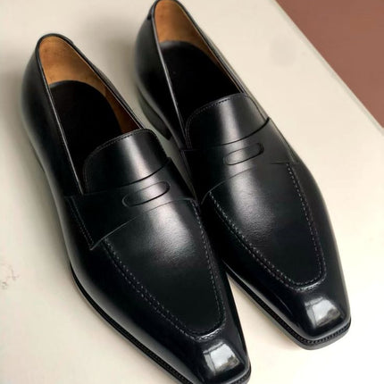 Handmade Black Moccasins, Formal White Leather Shoes, Men Moccasins Office Wear