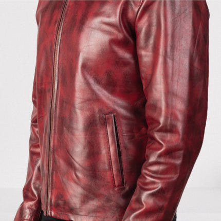 Men Shaded Burgundy Leather Fashion Jacket, Men Leather Outerwear