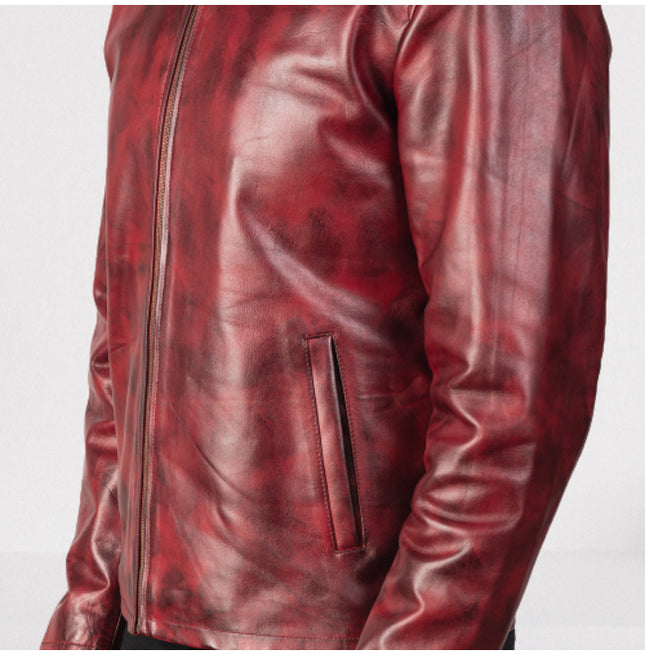 Men Shaded Burgundy Leather Fashion Jacket, Men Leather Outerwear