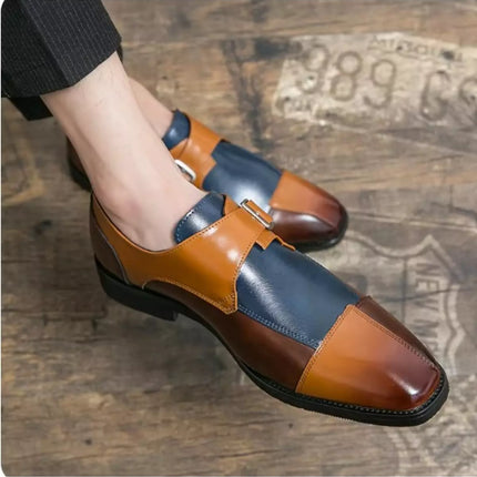Handmade Mens Leather Monk Formal Shoes, Multicolor Mens Buckle Dress Shoes