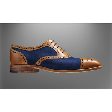 Men Handmade Tan Leather and Blue Suede Brogue Shoes, Two Tone Oxford Shoes