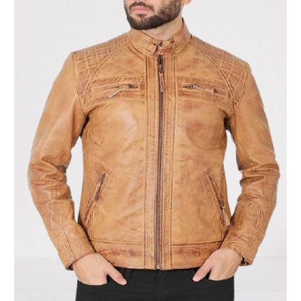 Men Tan Leather Fashion Jacket, Biker/ Racer Jackets, Leather Apparel