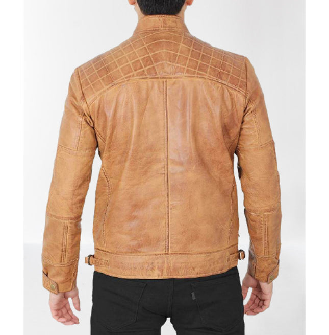 Men Tan Leather Fashion Jacket, Biker/ Racer Jackets, Leather Apparel
