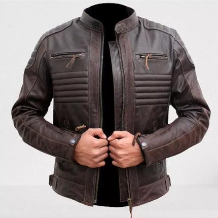 Brown Leather Biker/ Racers Jacket for Men, Leather Apparel, Fashion Jacket
