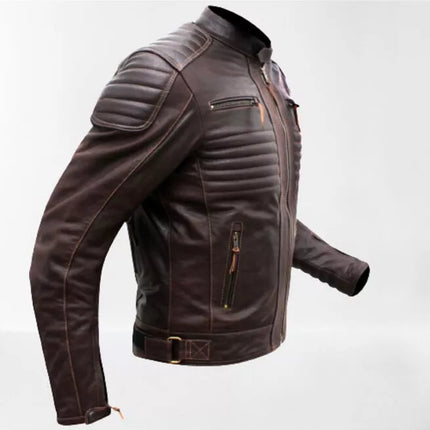 Brown Leather Biker/ Racers Jacket for Men, Leather Apparel, Fashion Jacket