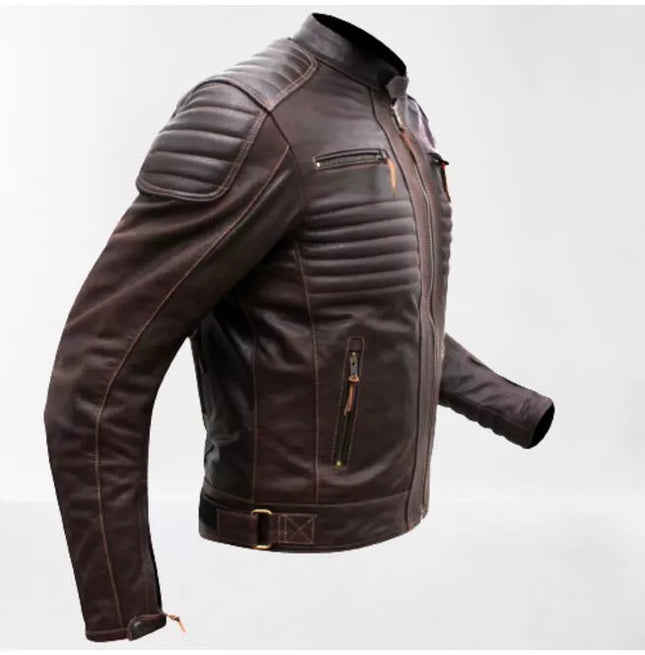 Brown Leather Biker/ Racers Jacket for Men, Leather Apparel, Fashion Jacket