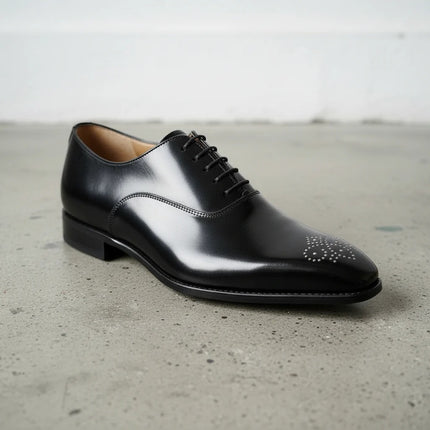 Handmade men black leather brogue office shoes, Lace Up Dress shoes for mens
