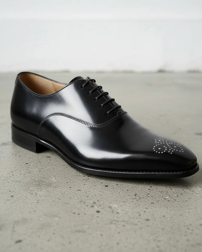 Handmade men black leather brogue office shoes, Lace Up Dress shoes for mens